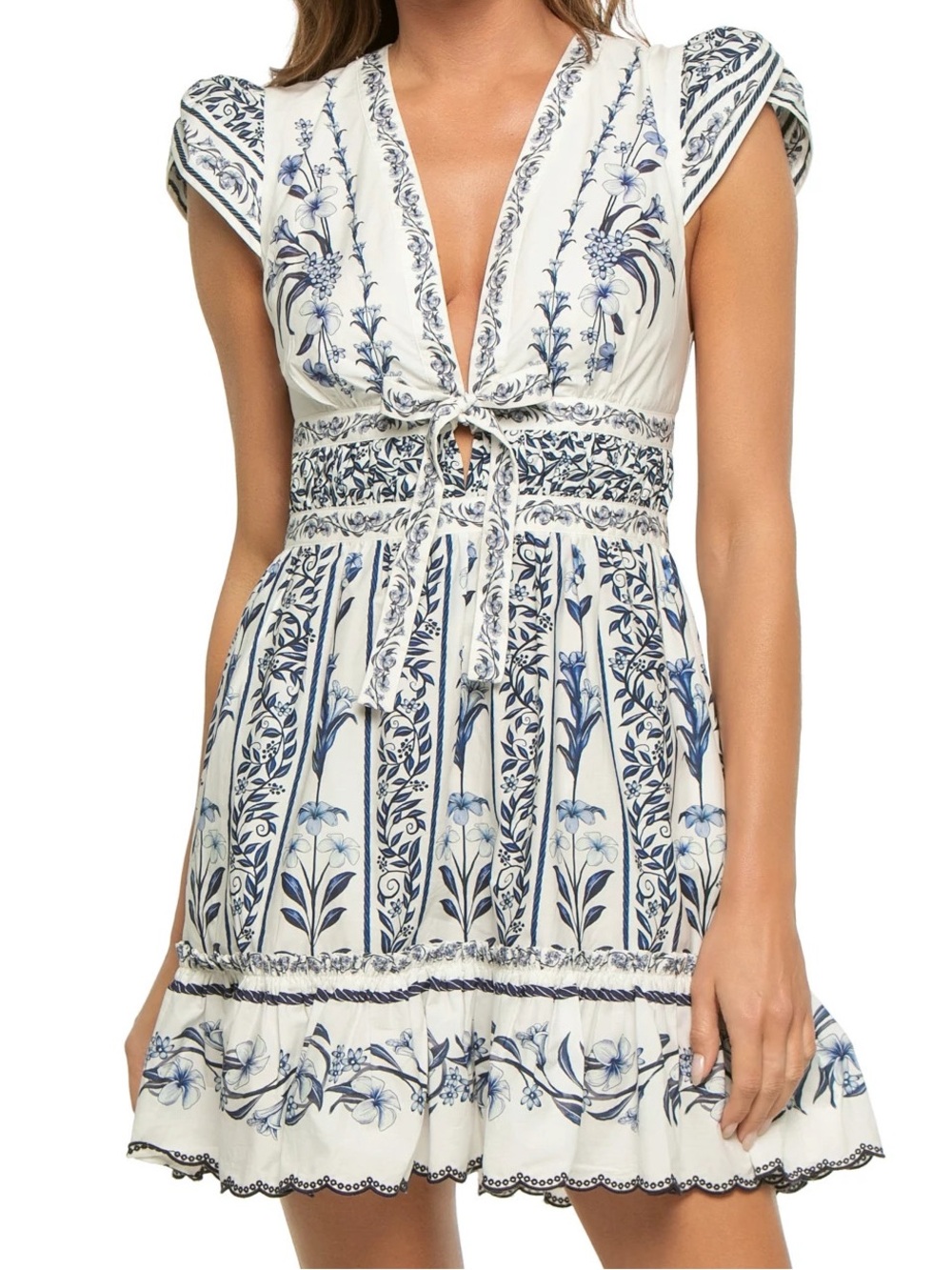 FARM Rio White & Navy Floral Embroidered Mini Dress